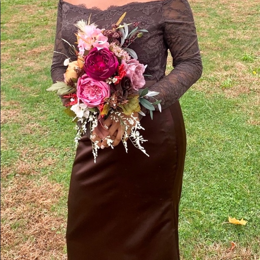 Brown Long-sleeve bridesmaid dress